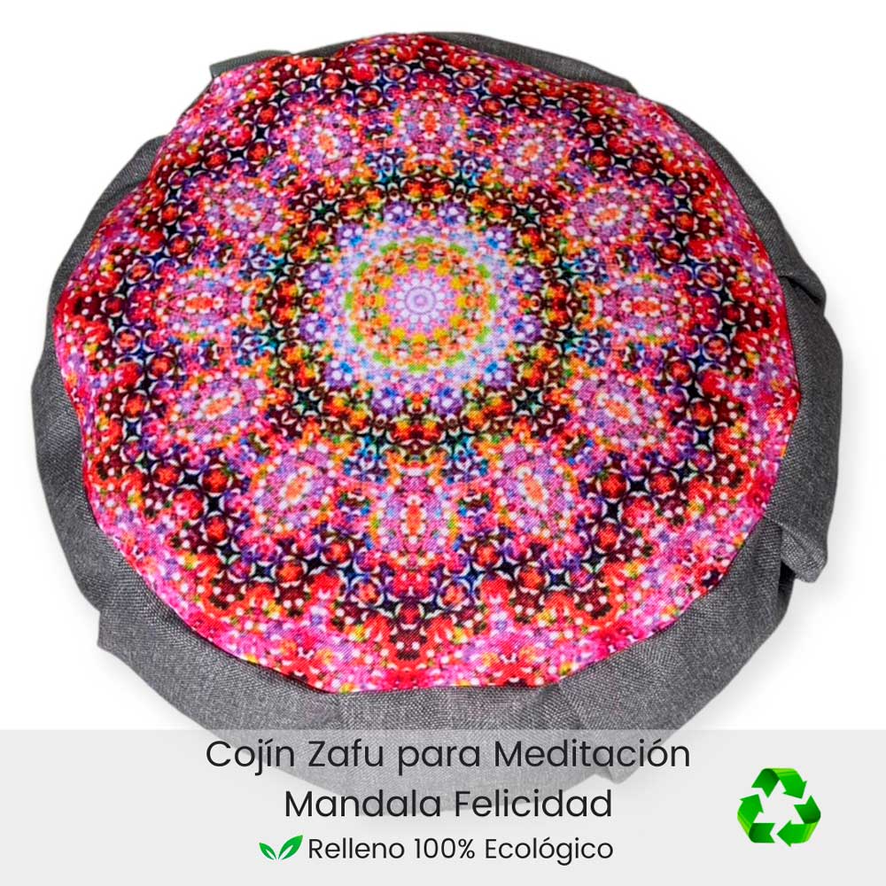 Cojin zafu para meditar Felicidad base negra