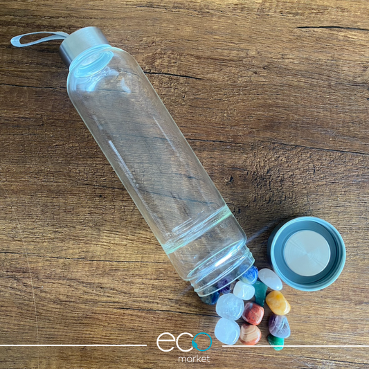 Botella agua de gemas y cuarzos