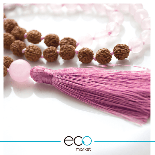 Japamala Rudraksha y Cuarzo Rosa 108 cuentas
