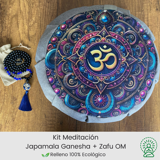 Kit para meditar japamala y zafu om