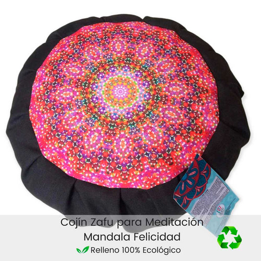 Cojin zafu para meditar Felicidad base negra