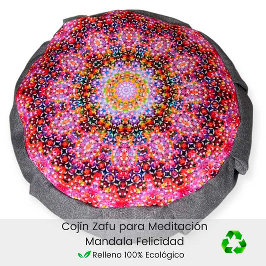 Cojin zafu para meditar Felicidad base negra