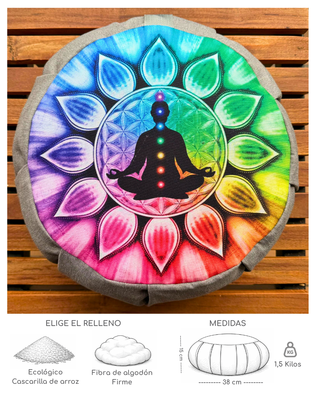 Cojín Zafu Mandala 7 Chakras