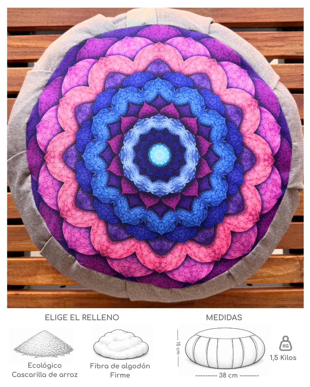 Cojin zafu mandala concentración