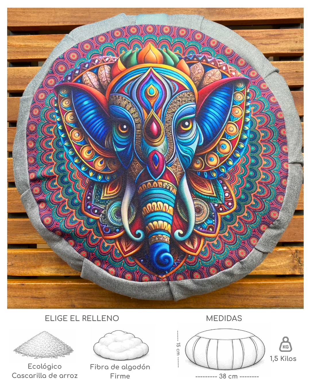 Cojín Zafu Elefante Étnico