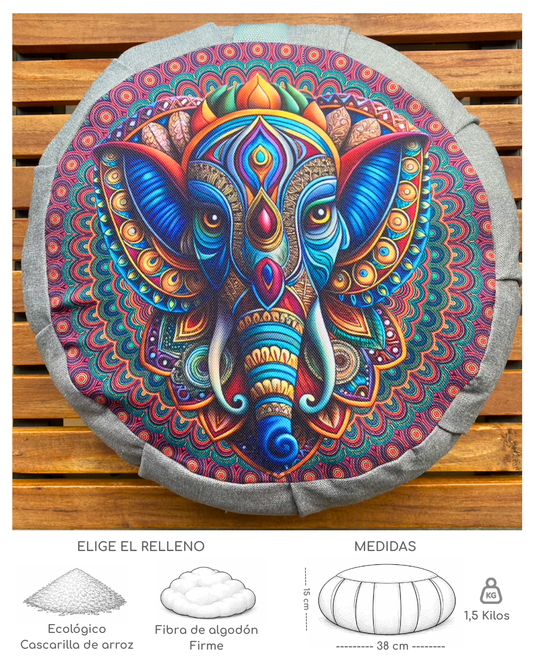 Cojín Zafu Elefante Étnico
