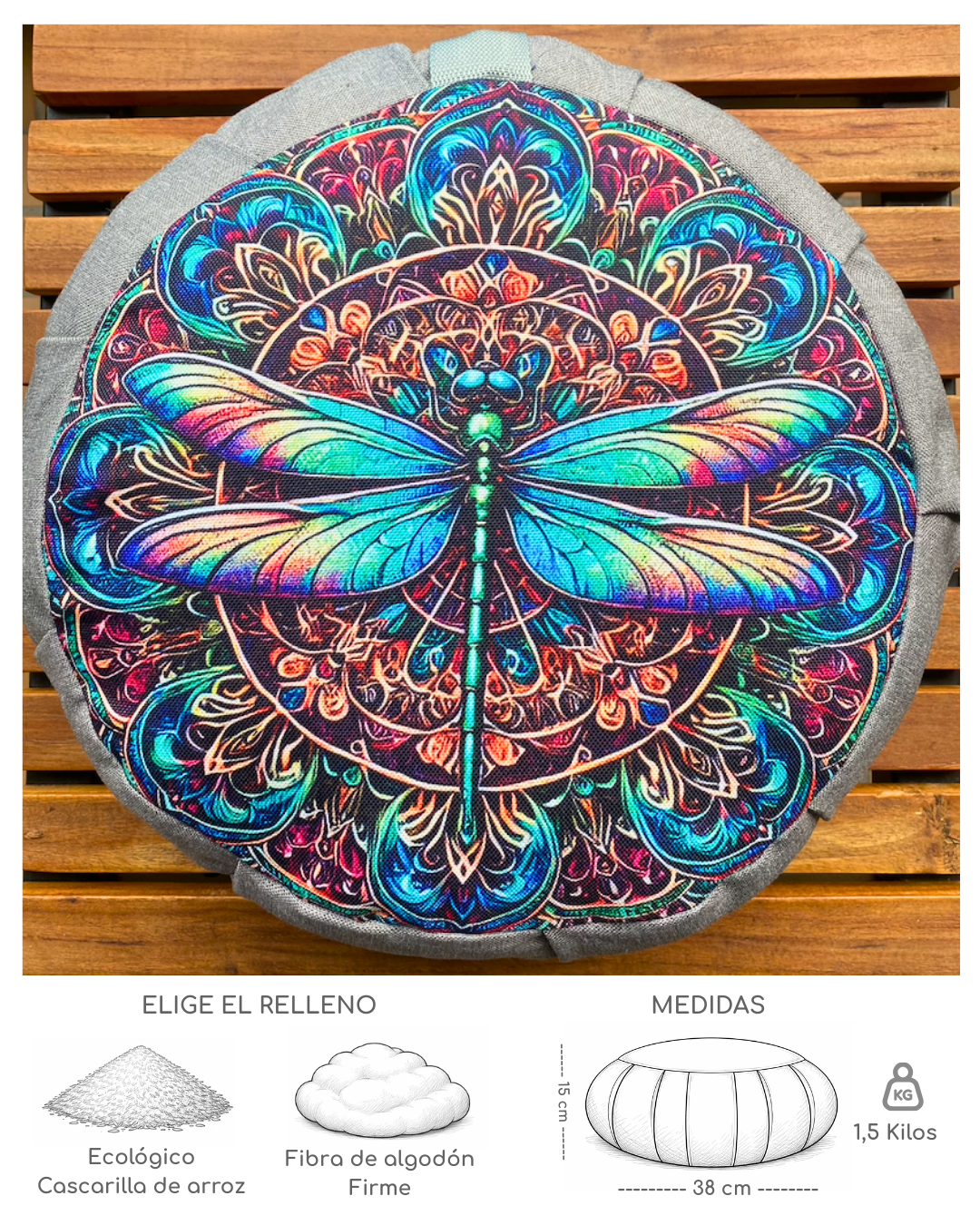 Cojin zafu mandala libelula