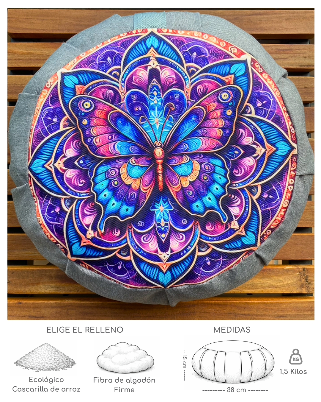 Cojín Zafu Mandala Mariposa