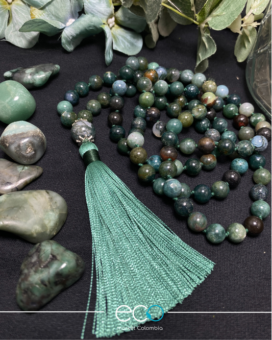 Japamala 108 cuentas Agata Verde de la India