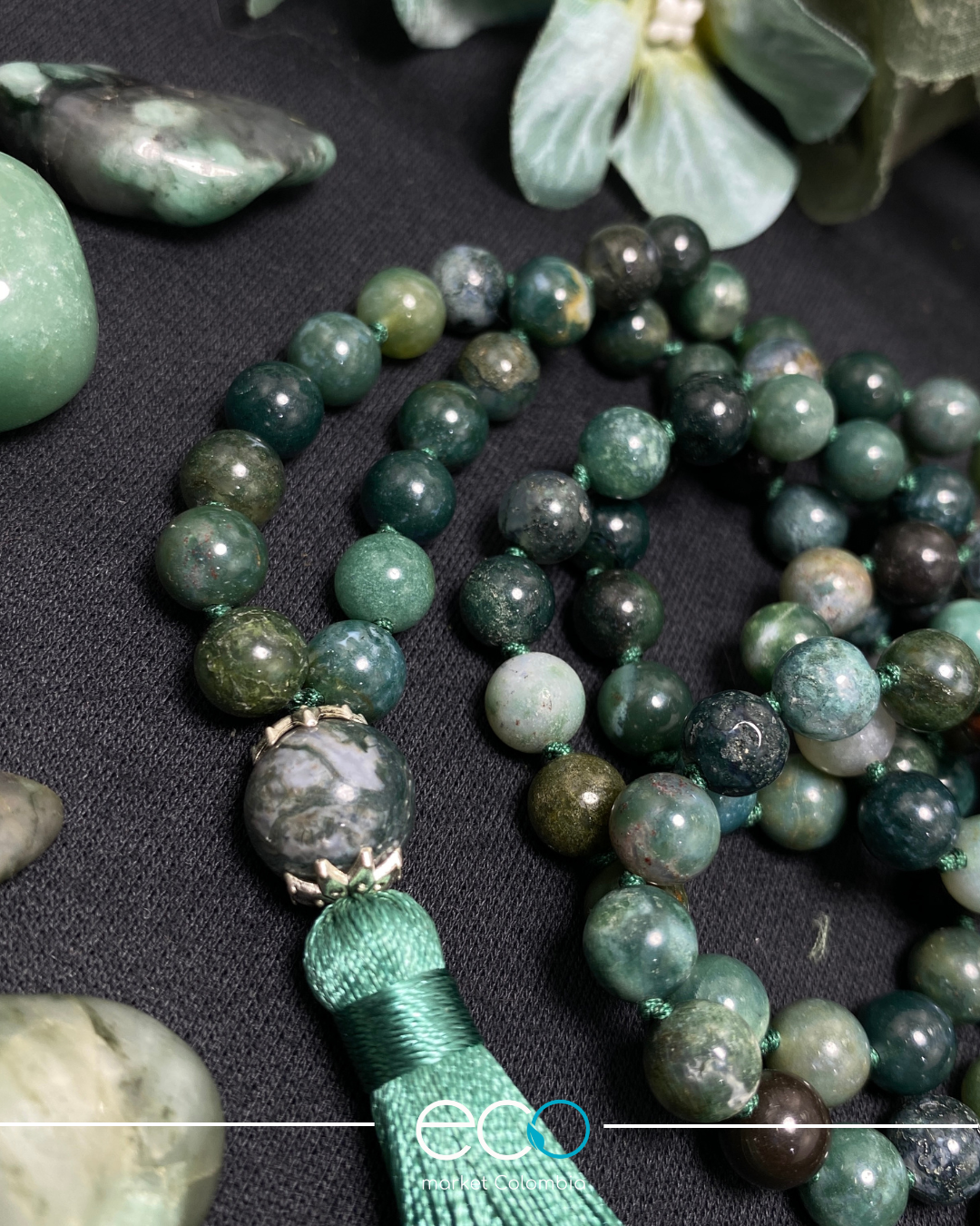 Japamala 108 cuentas Agata Verde de la India