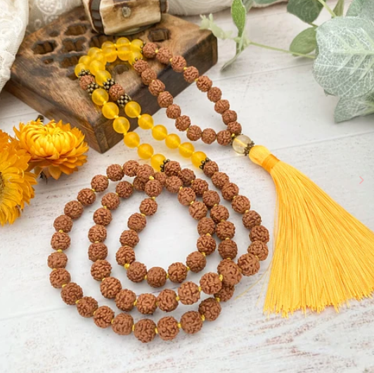 Japamala Plexo Solar Rudraksha y Ágata Amarilla