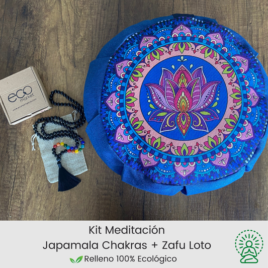 Kit para meditar: Zafu Flor de loto  y Japamala chakras