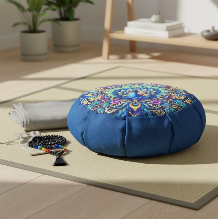 Kit para Meditar Cojín Mandala Pavo Real