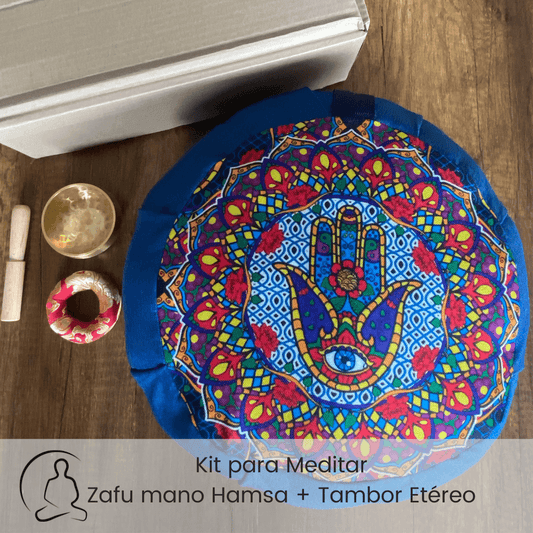 Set para meditar: Cojín zafu Mano Hamsa