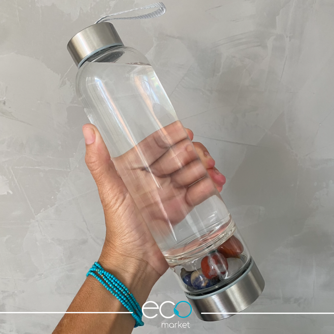 Botella agua de gemas y cuarzos