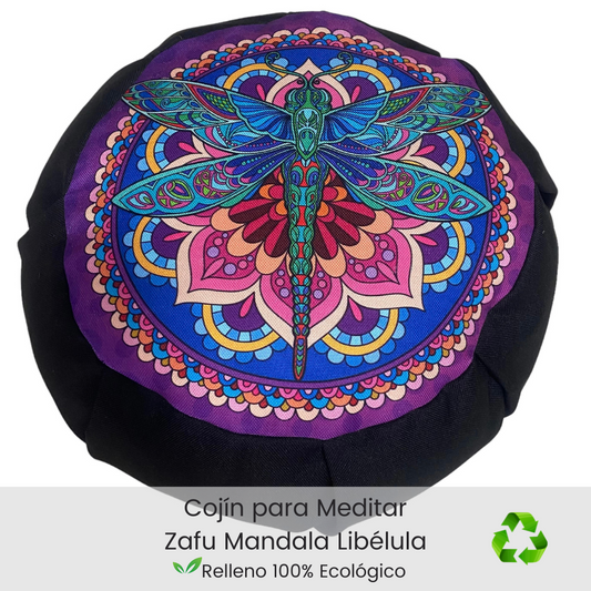 Cojin zafu para meditar mandala libelula