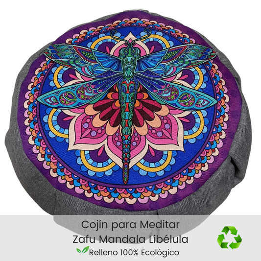 Cojin zafu para meditar mandala libelula