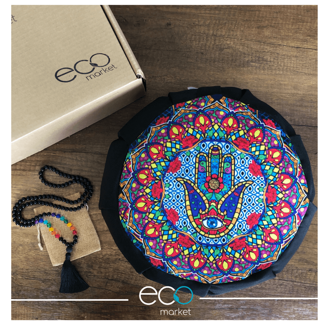 Set para meditar Cojín zafu Mano Hamsa