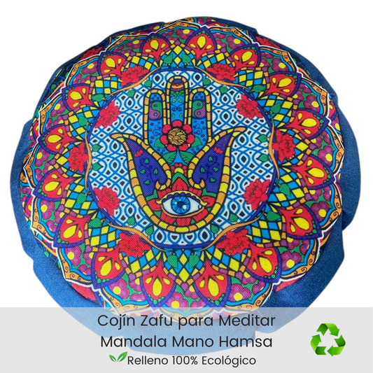 Cojin zafu para meditar mandala mano hamsa