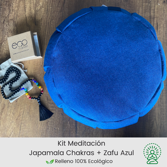 Kit para meditar incluye cojin zafu azul y japamala